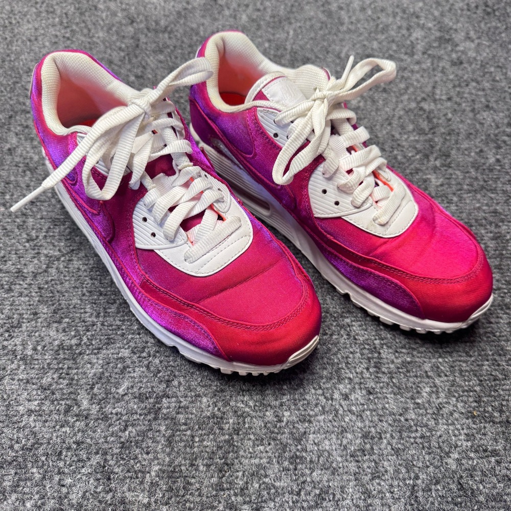 Nike Air Max 90 Womens 7.5 Pink Satin Iridescent Fuchsia 881105-800 Barbiecore